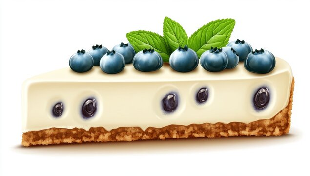 The delicious blueberry cheese cake on a white background is a treat that dessert lovers and cheese cake enthusiasts everywhere will enjoy