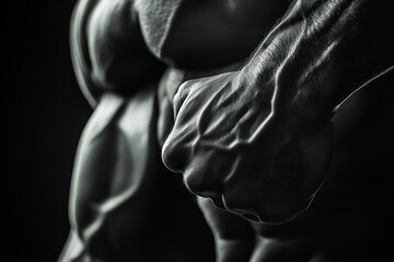 Strong muscular arm with veins under tension