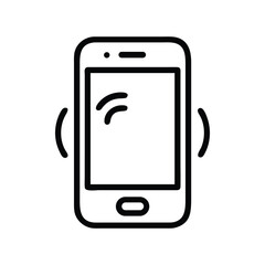 Mobile phone with signal waves icon in simple line art.