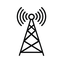 Telecommunication tower icon with wave signals for network coverage.