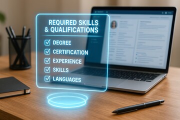 Required Skills & Qualifications displayed over the laptop