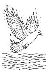 Fiery Winged Dove Bird Doodle Line Art Work