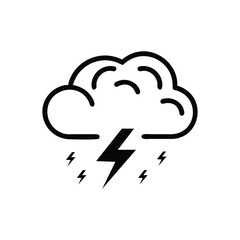 Thunderstorm cloud icon with lightning bolt in line art.