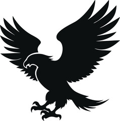 Obraz premium Flying eagle vector silhouette illustration with outstretched wings, a symbol of freedom in nature's design