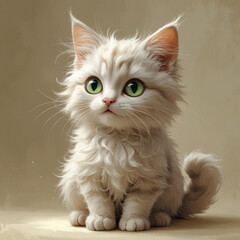 Obraz premium Adorable domestic kitten with captivating eyes and soft white fur
