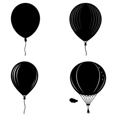 Silhouette illustration of four different balloon designs on a white background in vector format