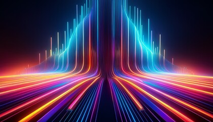 abstract futuristic neon background with glowing ascending lines fantastic wallpaper illustration