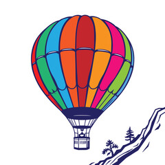 Hot air balloon silhouette vector graphic illustration design outline logo.