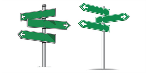 Green traffic signs. Road board text panel