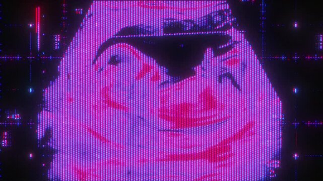  4K Glitched ultrasound image with CRT scanlines and pixel distortion, magenta digital interference and analog noise for motion graphics overlay, screen mode, cyberpunk visual and biotech theme