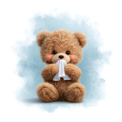 Adorable Teddy Bear Illustration Sick and Sniffling