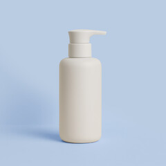 Mockup generic plastic white pump bottle on a blue