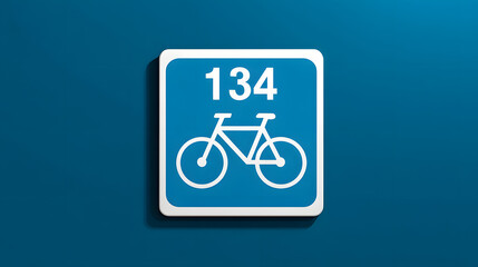 A simple bike route sign showing route number 134 on a clean blue background.