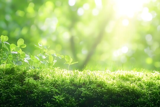 Green moss under the sunlight