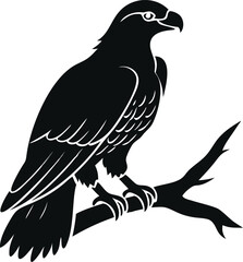 A striking vector illustration depicts a flying eagle silhouette against a white background, showcasing its majestic wings and feather details