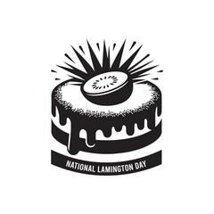 National Lamington Day Silhouette Vector Illustration, Solid White Background.