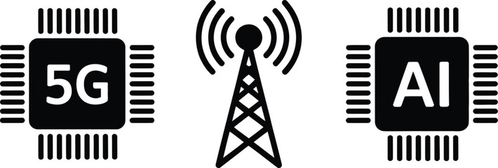 Fototapeta premium A graphical representation of ai and 5g technology with a central communication tower icon shown