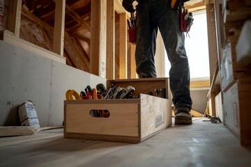 Organizing tools with care in an open toolbox during a construction project at home