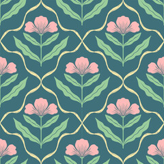 seamless pattern white flower with leaves	