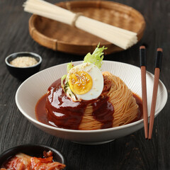 South Korean Food, Spicy Noodles or  Bibim Guksu