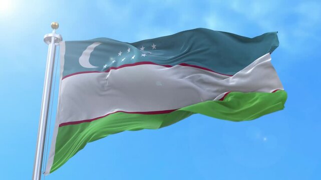 Uzbekistan Realistic Waving Flag Animation Loop