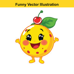 Obraz premium Smiling Orange Cartoon Character with Cherry Hat Cheerful and Friendly