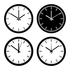 Clock Wall Silhouette Vector Icons Showing Time Variations Isolated on Transparent Background