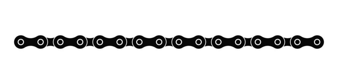 Bicycle chain link pattern vector illustration. Cycling, gear, sprocket, or drivetrain symbol for bike repair, maintenance, sports, or mechanical design. Black silhouette isolated on white background.