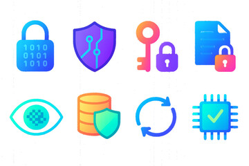 Modern Data Encryption Icon Set – Vibrant Cybersecurity Symbols
