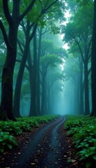 Torrential rain lashes Osaka forest, trees bowed low , trees, Japan, moody