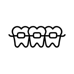 Obraz premium Three teeth with braces illustrated in a simple line style 