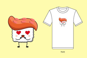 Kawaii sushi illustration vector design with T-shirt mockup. EPS 10