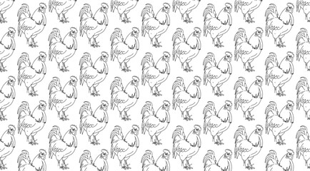Fototapeta premium Seamless Handdrawn Chicken Hen Rooster Poultry Bird Animal Repeat Pattern