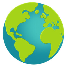 Cartoon planet Earth icon illustration isolated on transparent background. Earth day or environment conservation concept. Save green planet concept. 