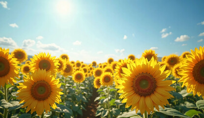 Obraz premium Sunflower field and sunset. Garden.