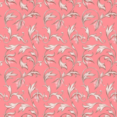 Seamless pattern,  painted flowers on a red background. Illustration in retro style for wallpapers, covers, batik, and scrap