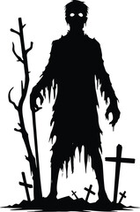 Zombie character silhouette Vector Illustration isolated on a white background
