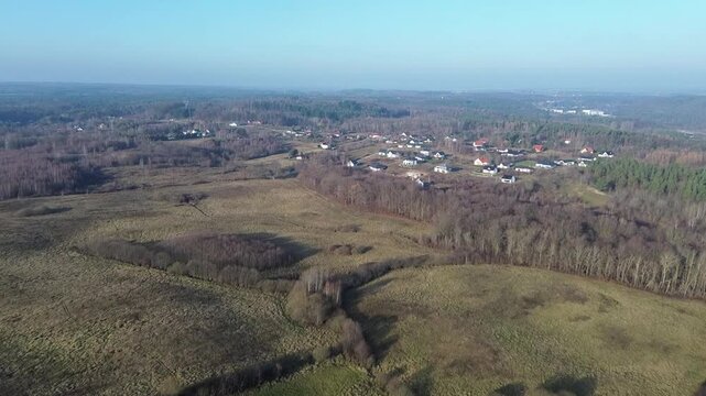 Elevated View of Rural Road Network Connecting Distant Homes in Natural Setting