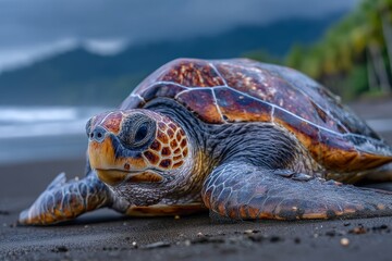 Obraz premium Tortuguero Beach in Costa Rica is a nesting site for green sea turtles