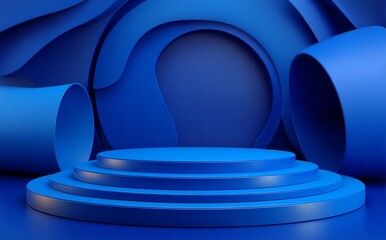 Obraz premium A 3D rendering of a blue abstract geometric background is presented in a cyberpunk concept for various applications