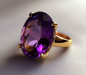 Exquisite Oval Cut Amethyst Gemstone Ring on a Grey Surface Artistic Jewelry Piece Glamorous Design