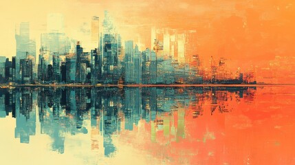 Fototapeta premium Urban Skyline Reflection Abstract Cityscape Art Grunge Texture