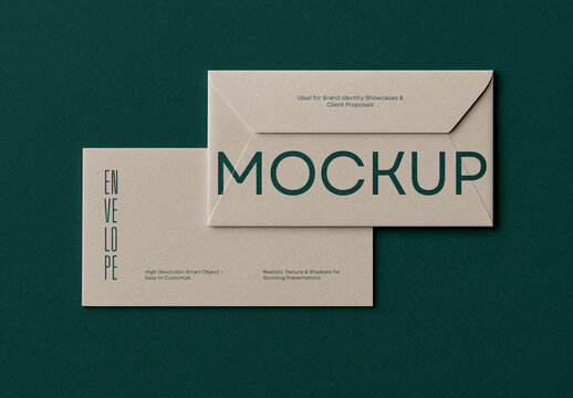 Envelope Mockup &ndash; Realistic PSD Template with Front and Back View for Stationery Branding, Corporate Mail Presentation, or Identity Design Showcase