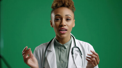Female Doctor Talking on Green Screen Background | Medical Professional Presentation