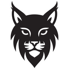 A black lynx head with pointed ears crescentshaped eyes and a triangular beard