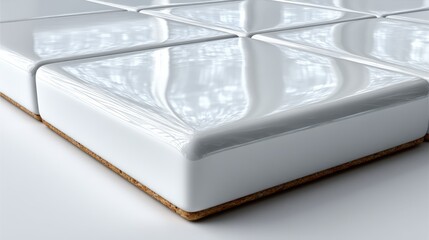 Glossy white ceramic tile with a smooth, reflective surface on a minimal background