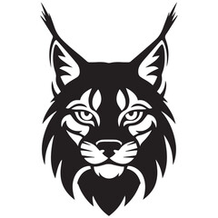 Black and white graphic of a lynx head