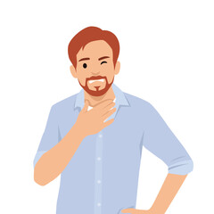 Man touches throat with a pained expression, Discomfort or soreness, Throat infection or irritation. Flat vector illustration isolated on white background