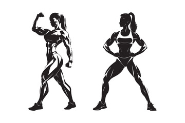Strong Female Bodybuilder Silhouette Vector Athletic Woman Posing for Fitness Art Design