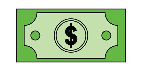 Green Dollar Bill Illustration Simple Money Icon for Finance and Business Concepts